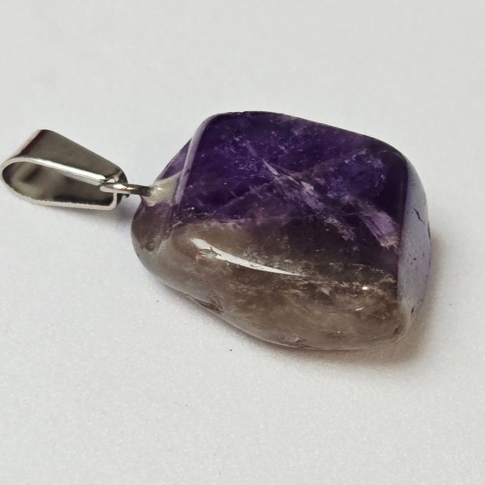 Amethyst Purple Geometric Natural Stone Pendant Necklace Abstract Crystal - Picture 2 of 4